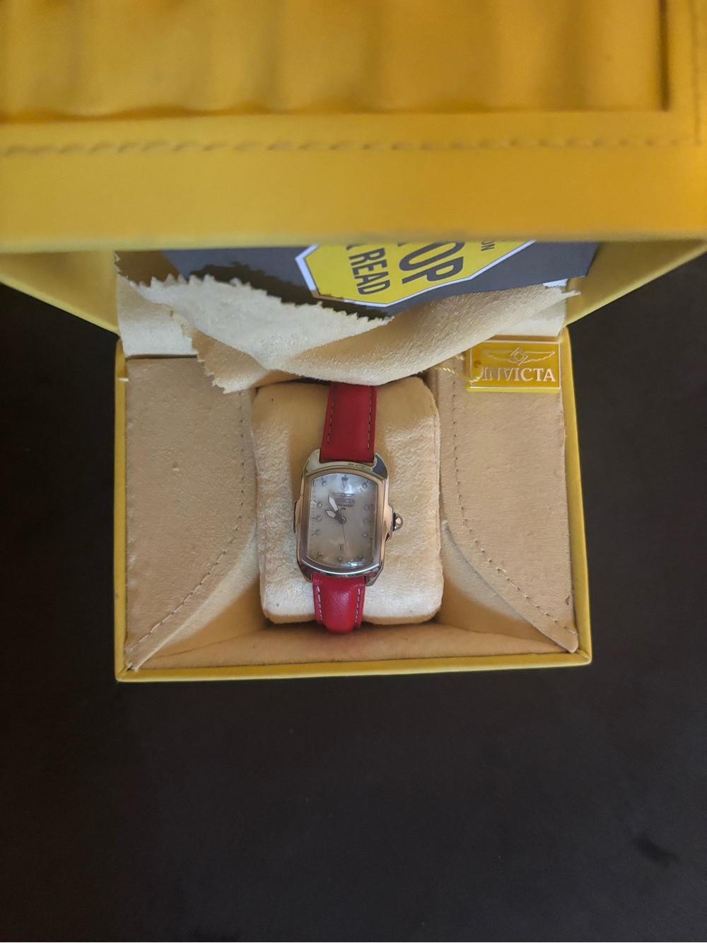 Invicta Silver-Tone Case Watch with Red Leather Strap